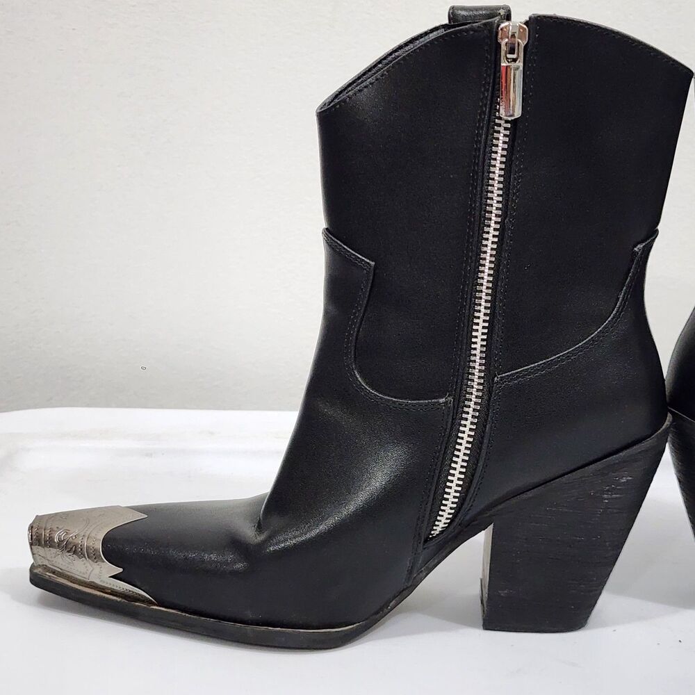 Fashion Nova Western Cowboy Boot Black Faux Leather Stack Heel EUR 37 US 6-6.5 - Picture 4 of 16
